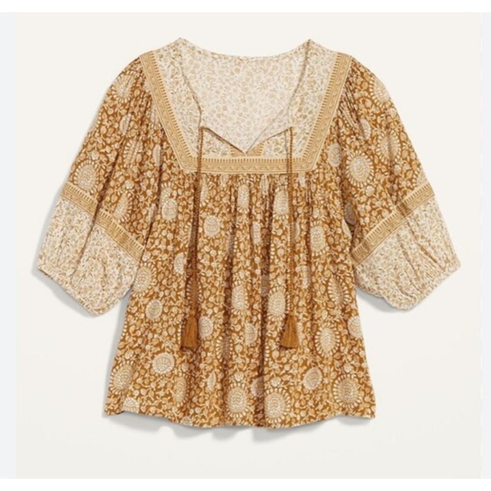 Old Navy Floral Poet Blouse Boho Swing Top Elbow Sleeve Plus Sz 2X